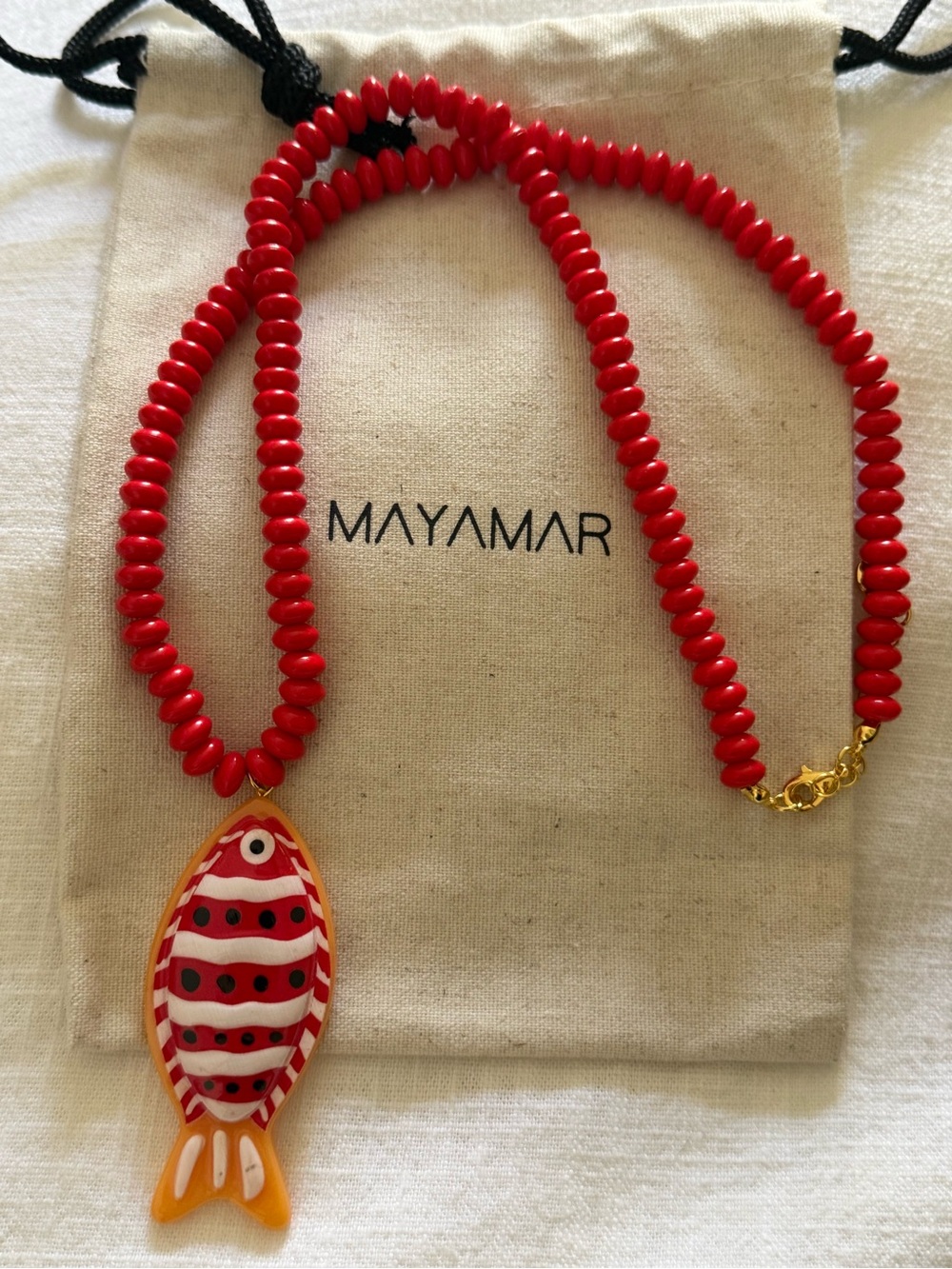 New mayamar Red Beaded Fish Pendant Necklace